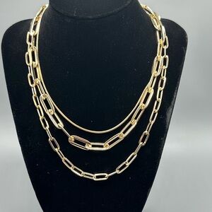 Zara Gold Tone Triple Strand Chain Link 14.5"-17.5" Necklace Jewelry